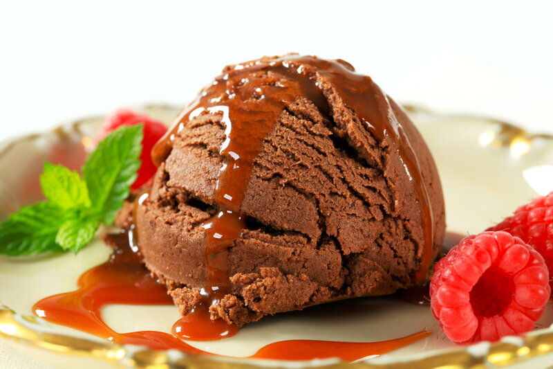 Chocolate Ice Cream Scoop — Brown, Appetizing, Photograph, Raspberry