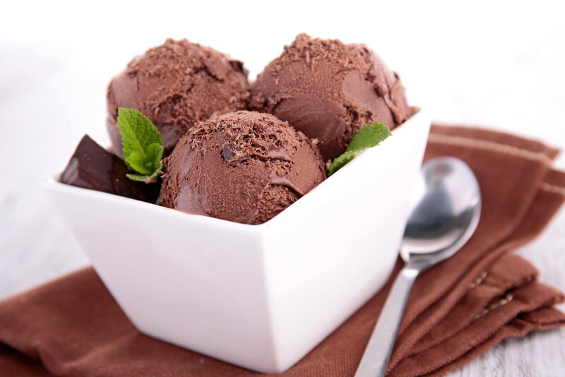 Chocolate Ice Cream Scoops — Brown, Appetizing, Photograph, Mint Leaves, Chocolate Chunks