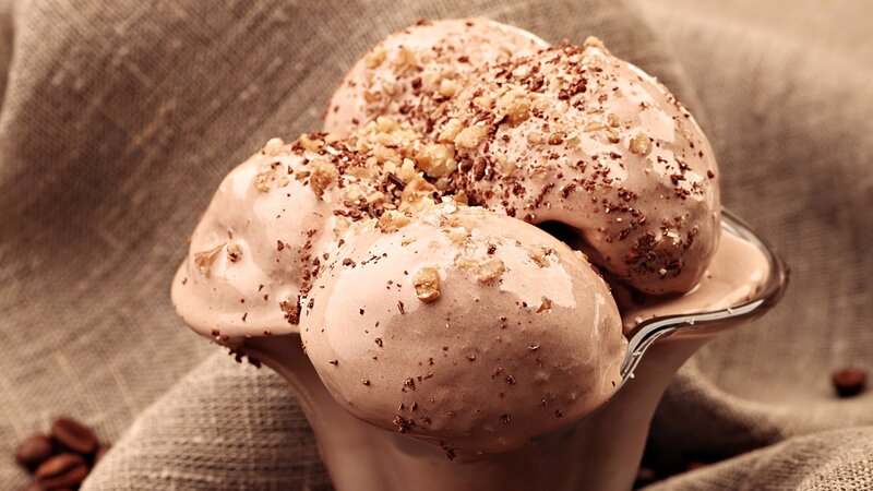 Chocolate Ice Cream Scoops — Brown, Appetizing, Photograph, Nuts