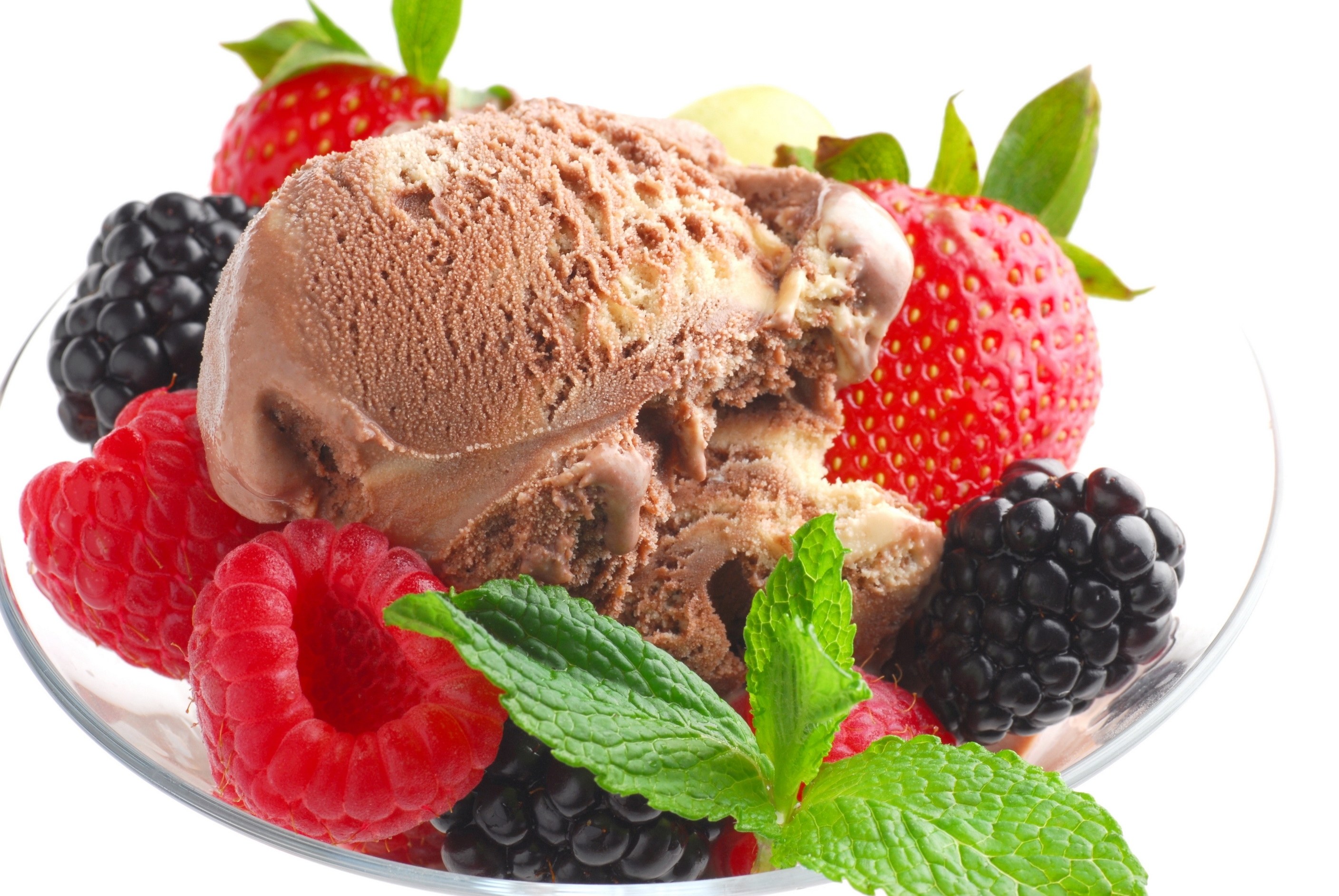Chocolate ice cream with berries