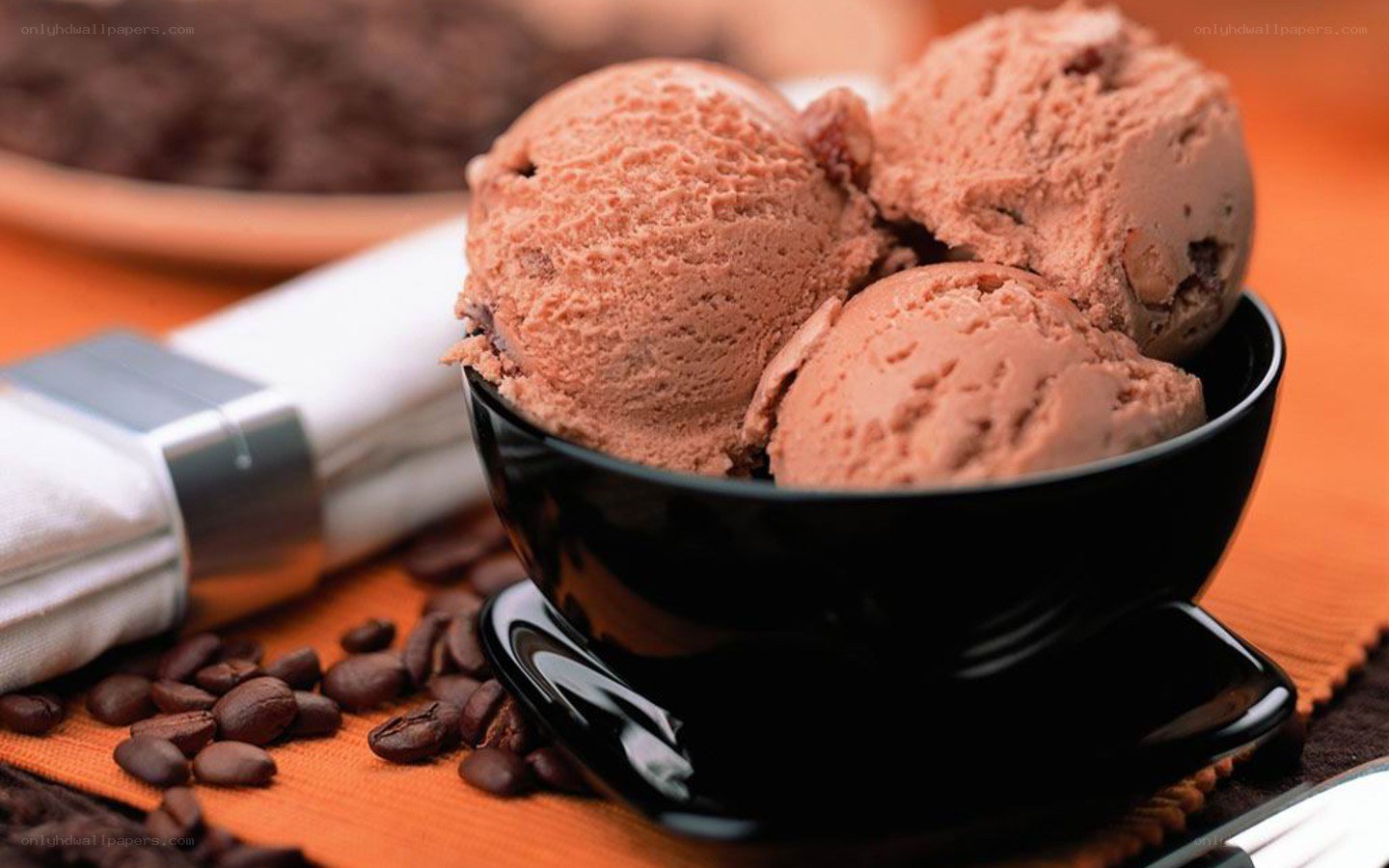 Chocolate ice cream with coffee beans