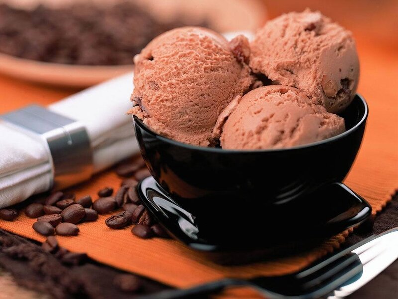 Chocolate ice cream with coffee beans