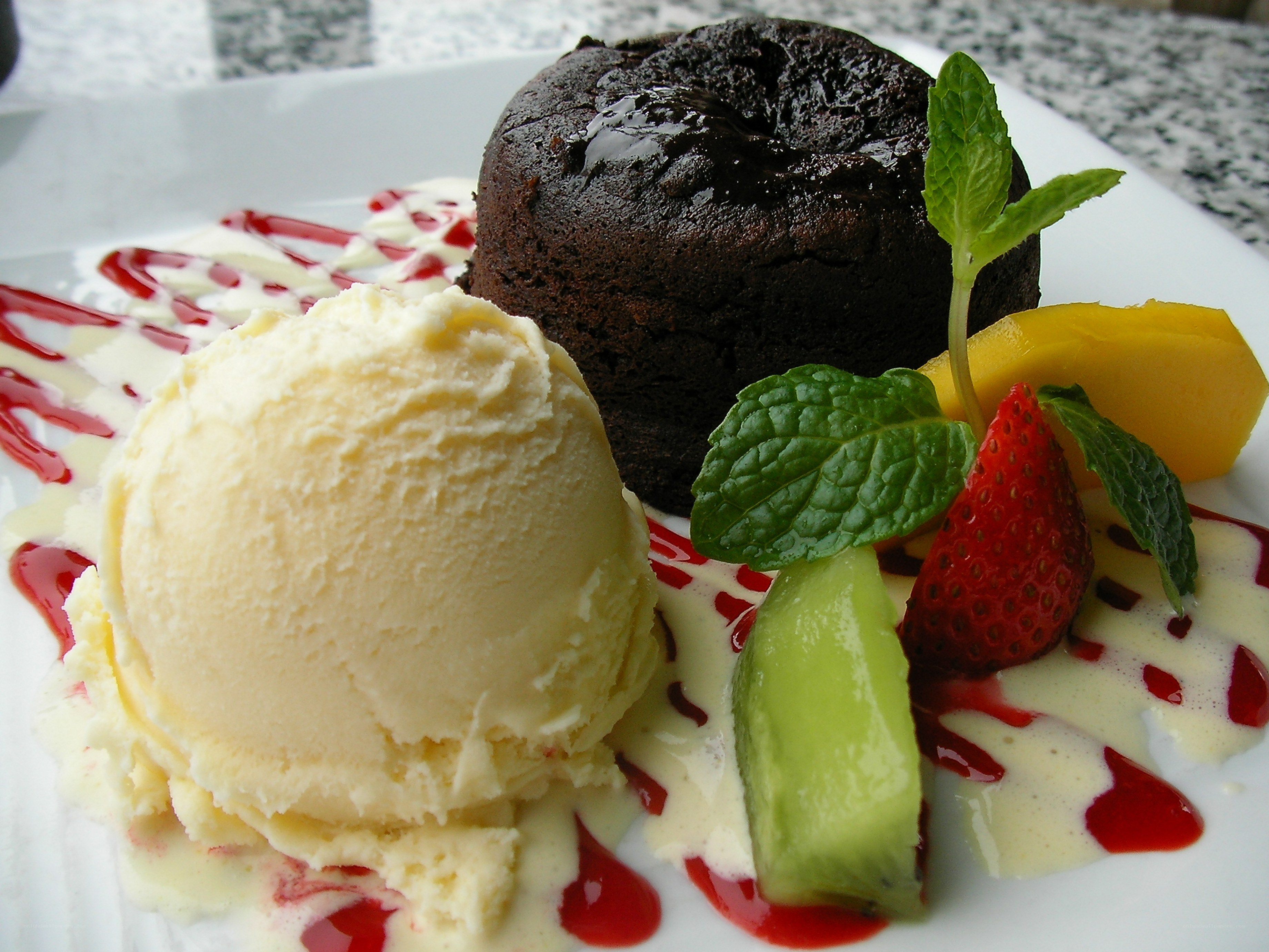 Chocolate lava cake with ice cream