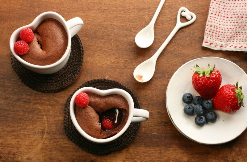 Chocolate lava cakes with berries