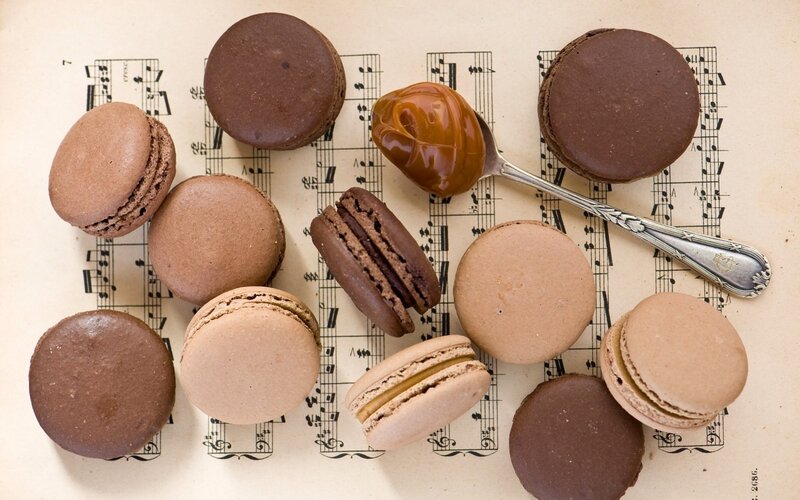Chocolate Macarons on Sheet Music