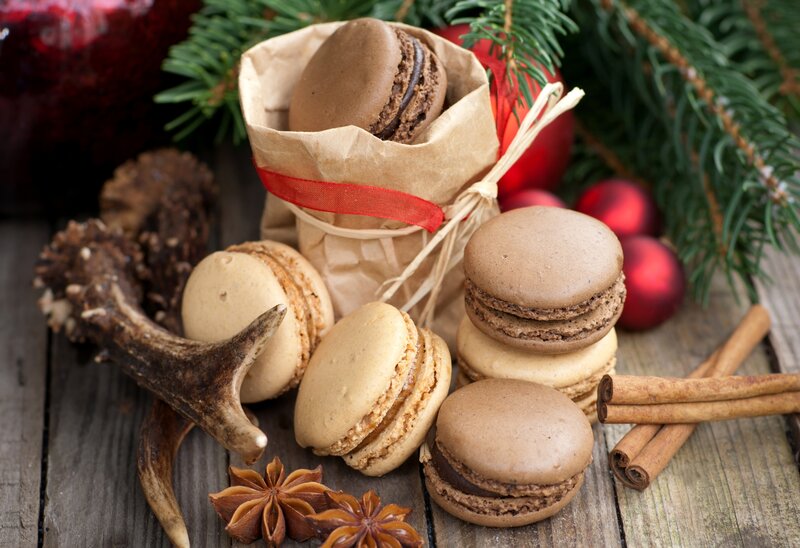 Chocolate Macarons on Wood — Brown