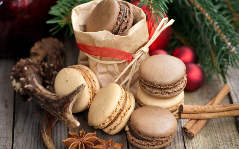 Chocolate Macarons on Wood