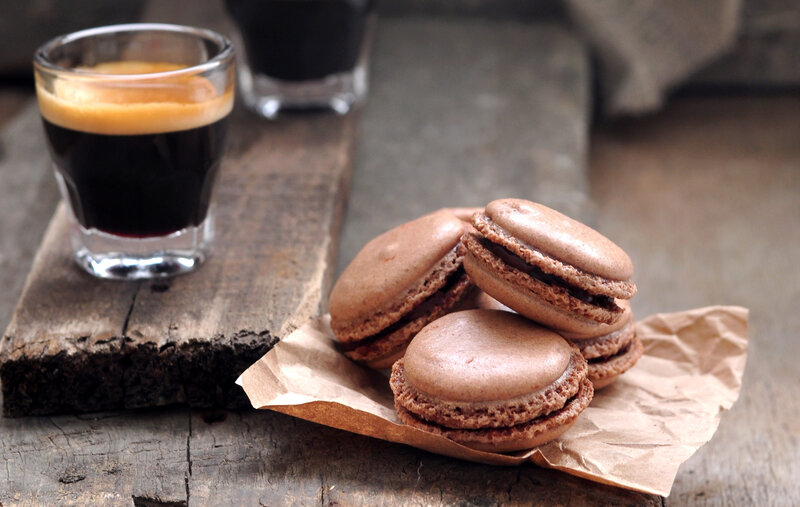 Chocolate macarons with espresso