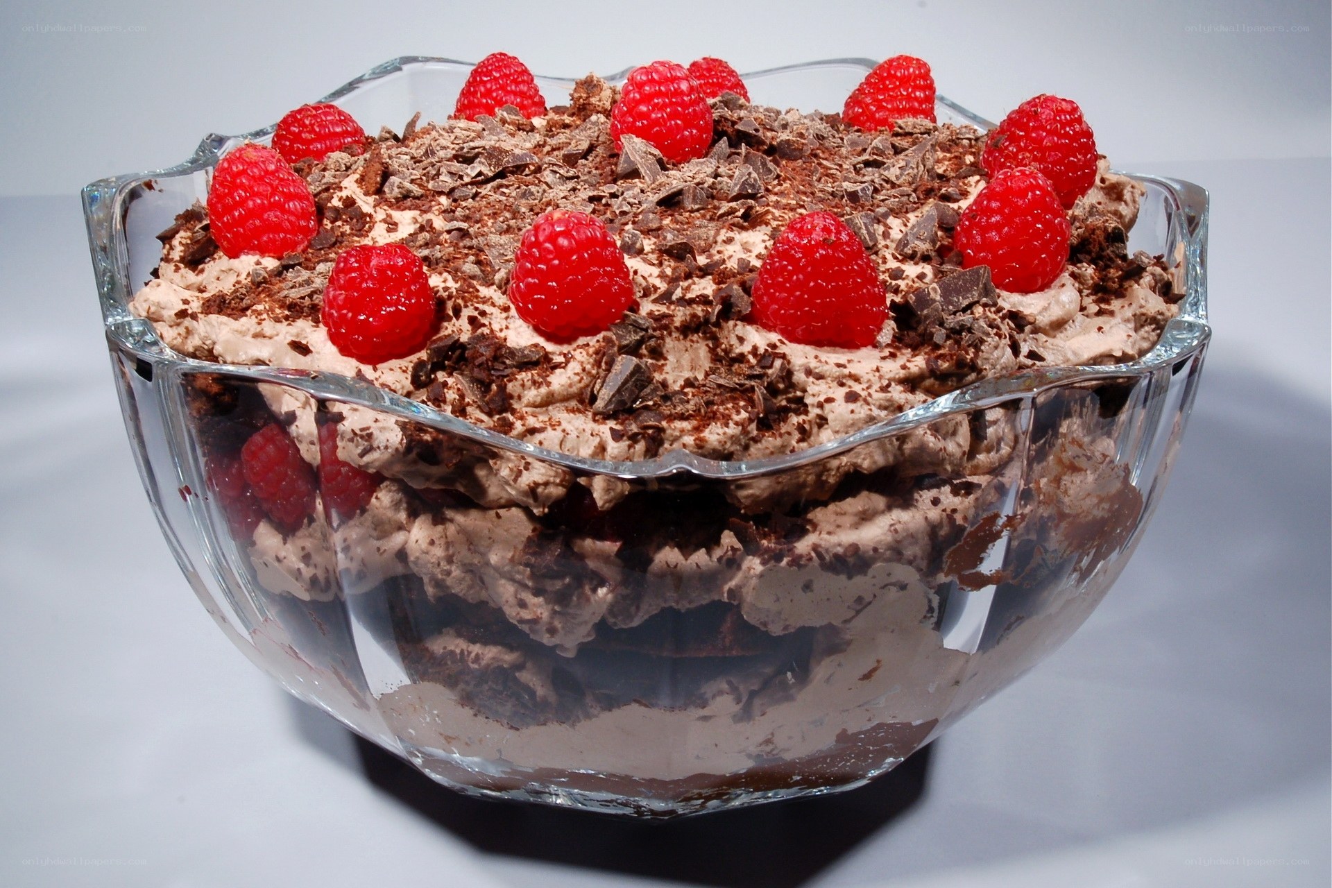 Chocolate mousse trifle with raspberries