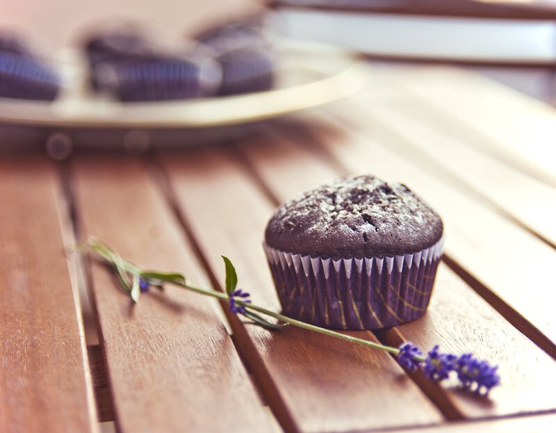 Chocolate muffin with lavender