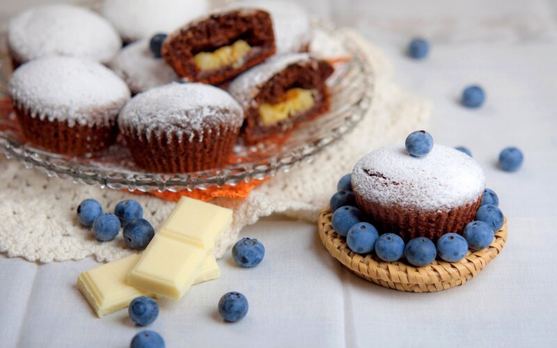 Chocolate Muffins with Blueberries — Brown