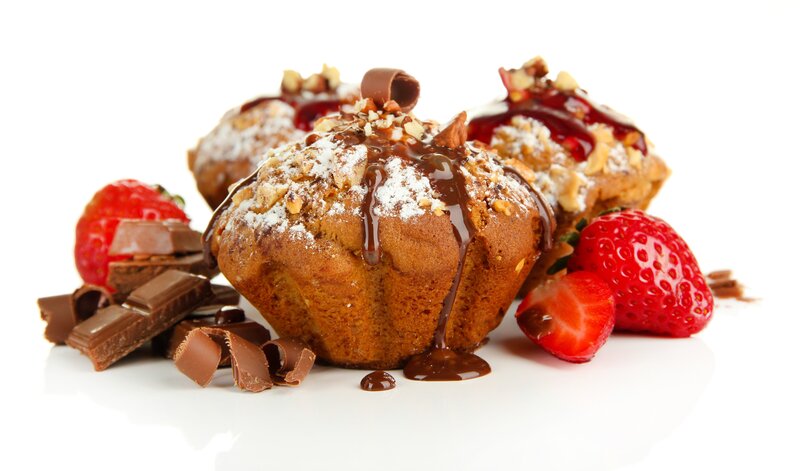 Chocolate Muffins with Strawberries