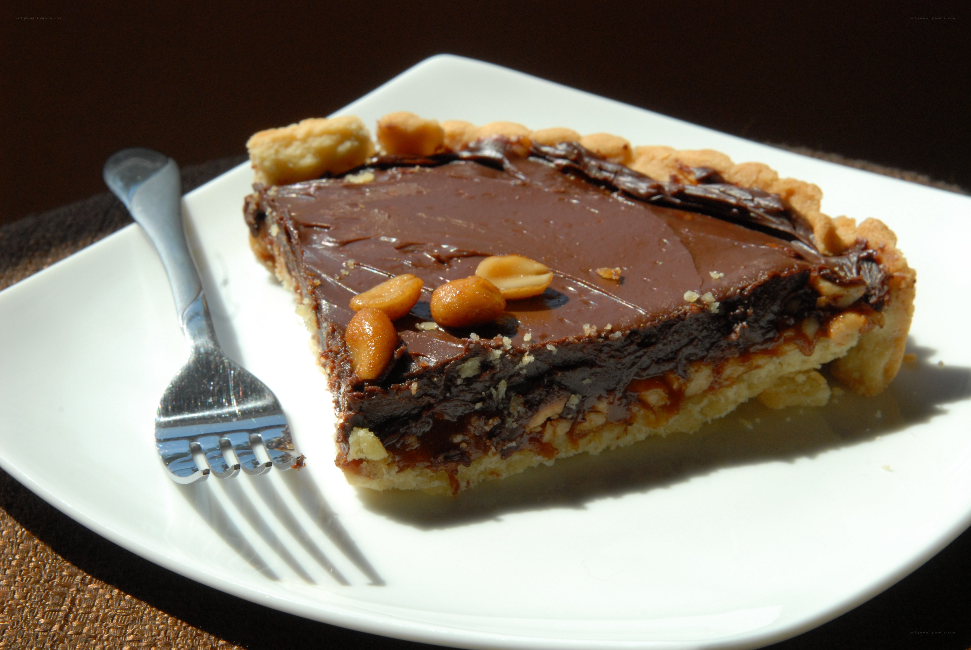 Chocolate peanut tart slice