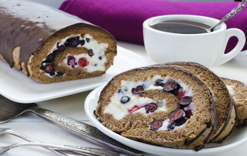 Chocolate Roll Cake with Berries