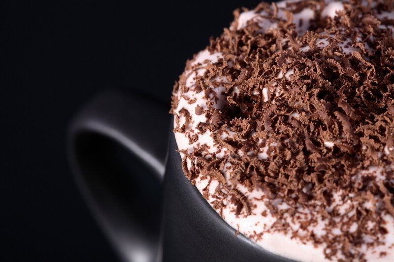 chocolate shavings on whipped cream