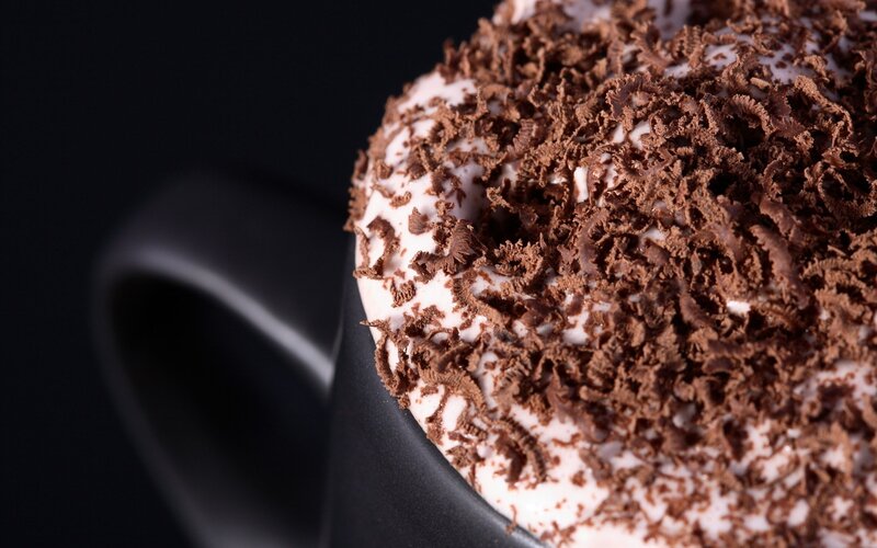 chocolate shavings on whipped cream
