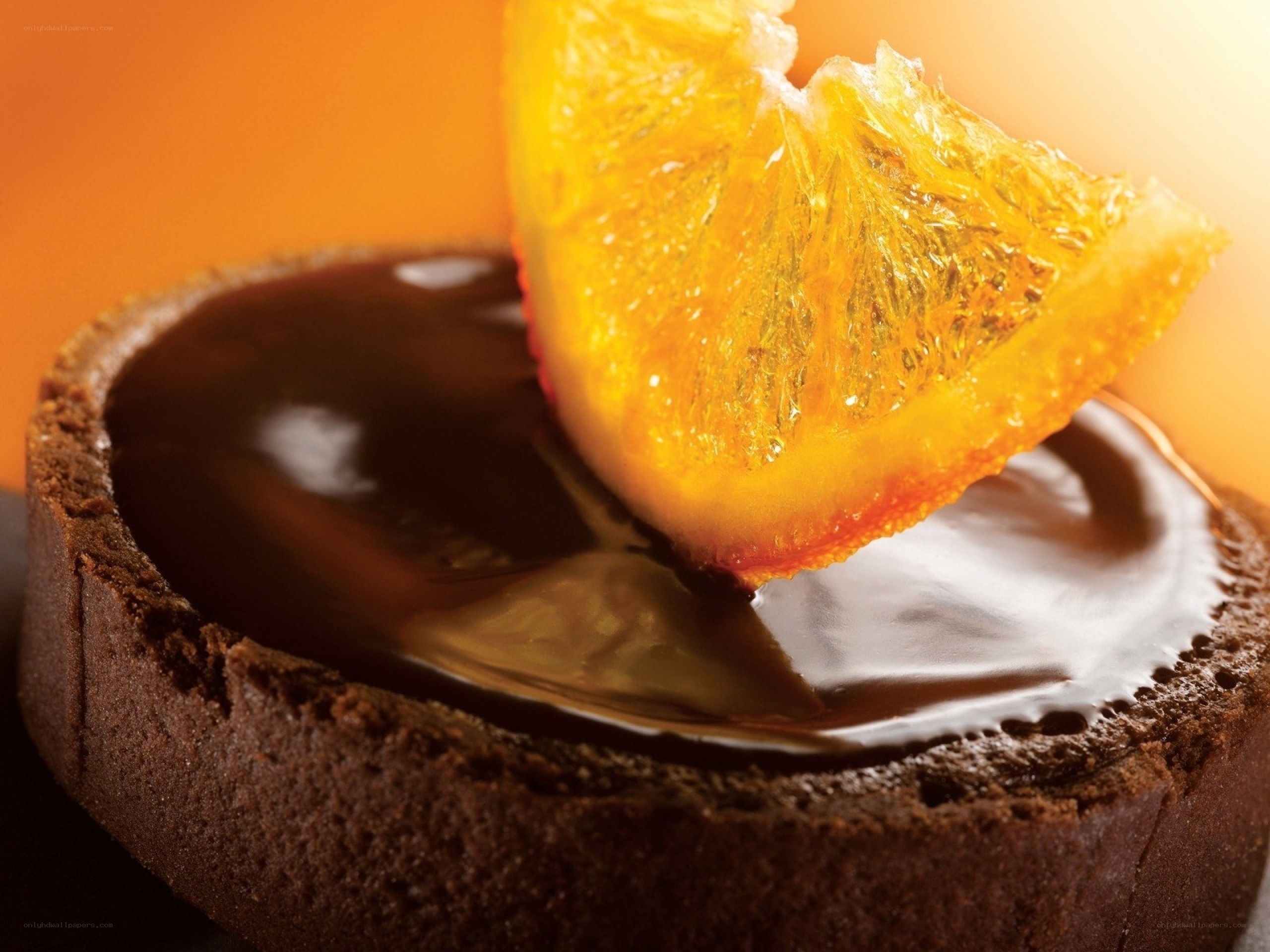 chocolate tart with orange slice