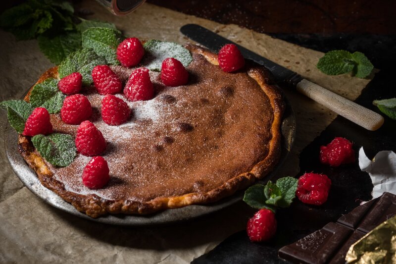 Chocolate Tart with Raspberries — Brown, Dramatic