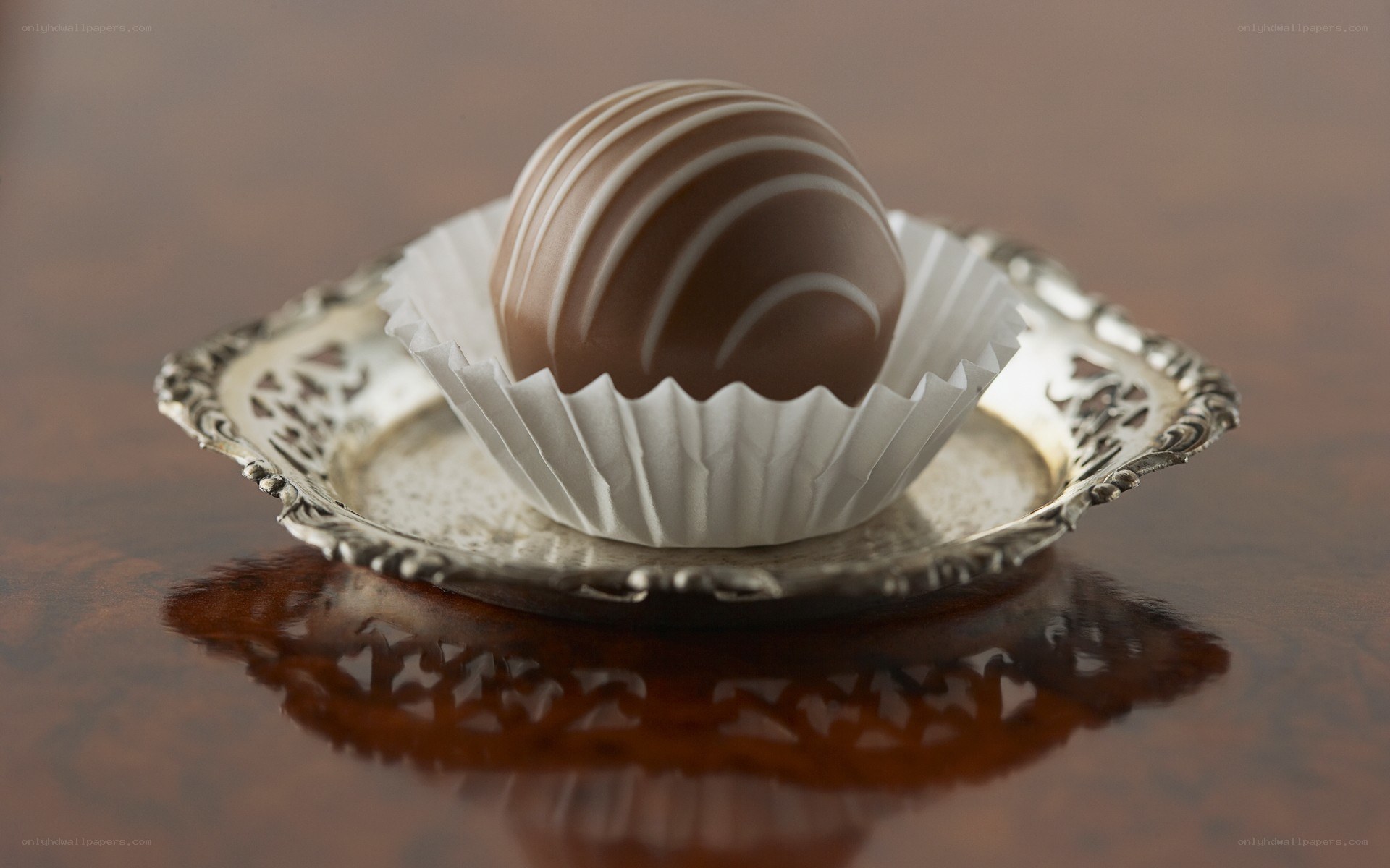 chocolate truffle on silver dish