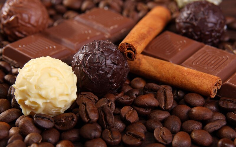 Chocolate Truffles and Coffee Beans — Brown, Rich