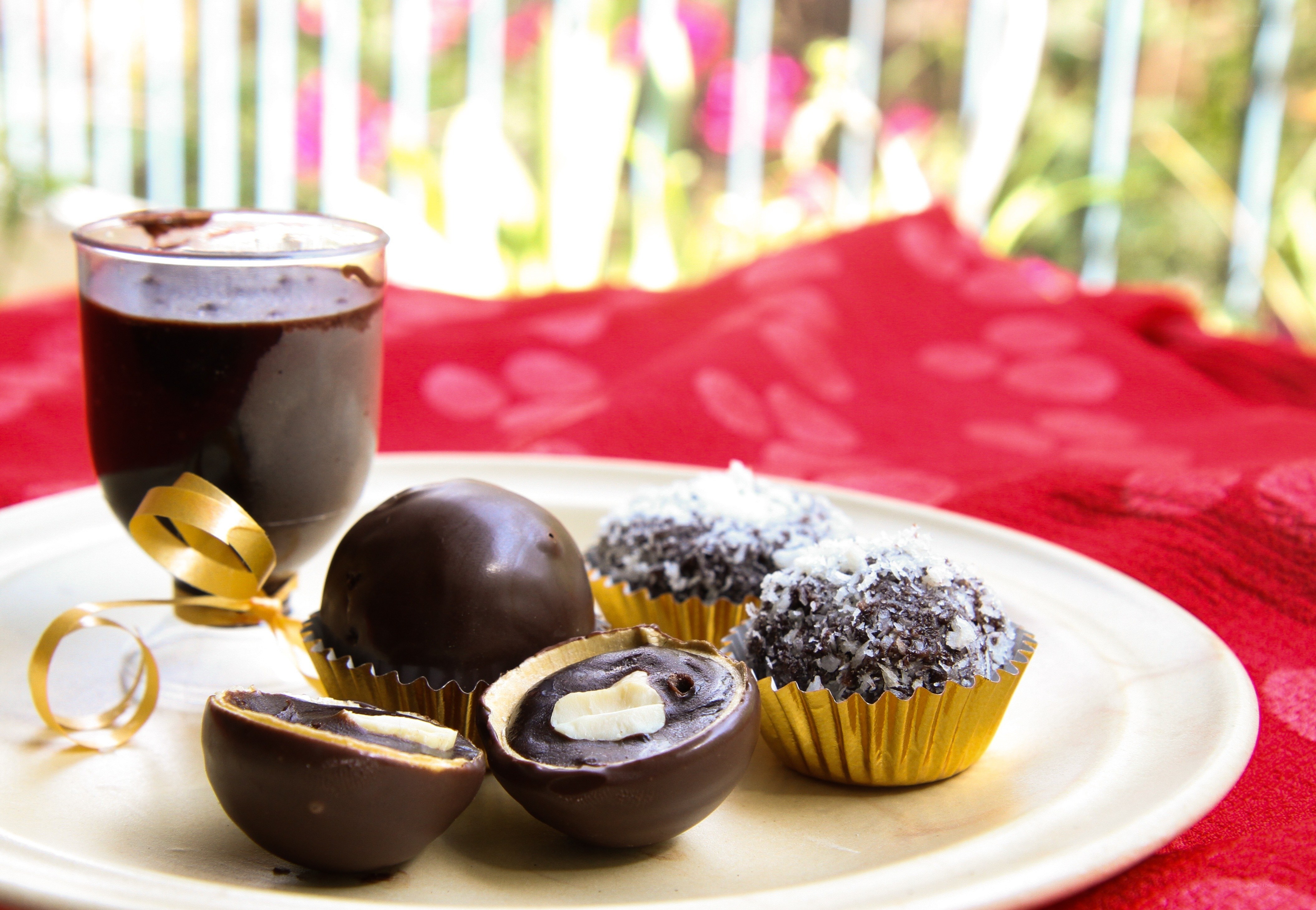 Chocolate truffles and drink