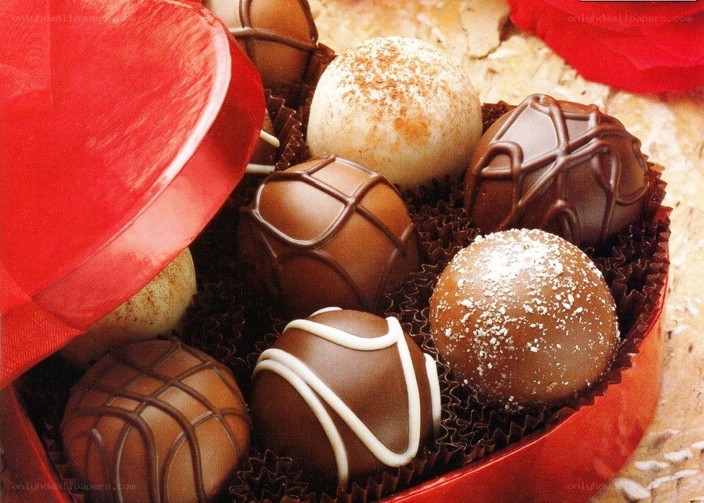 chocolate truffles in a heart box