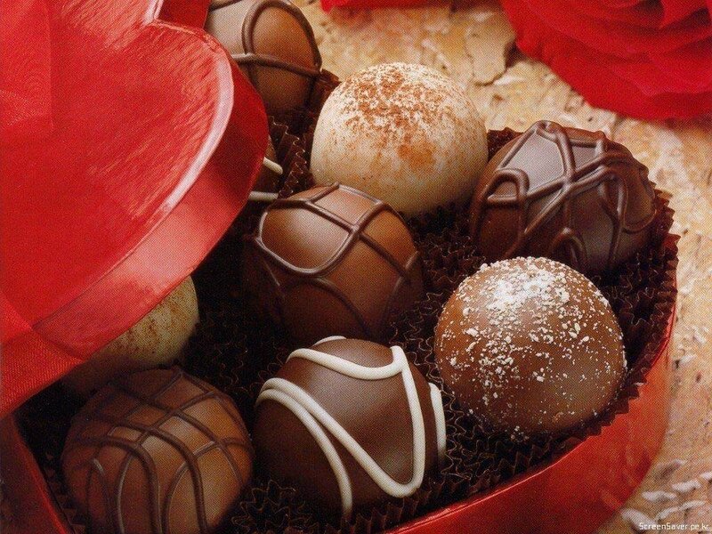chocolate truffles in heart box