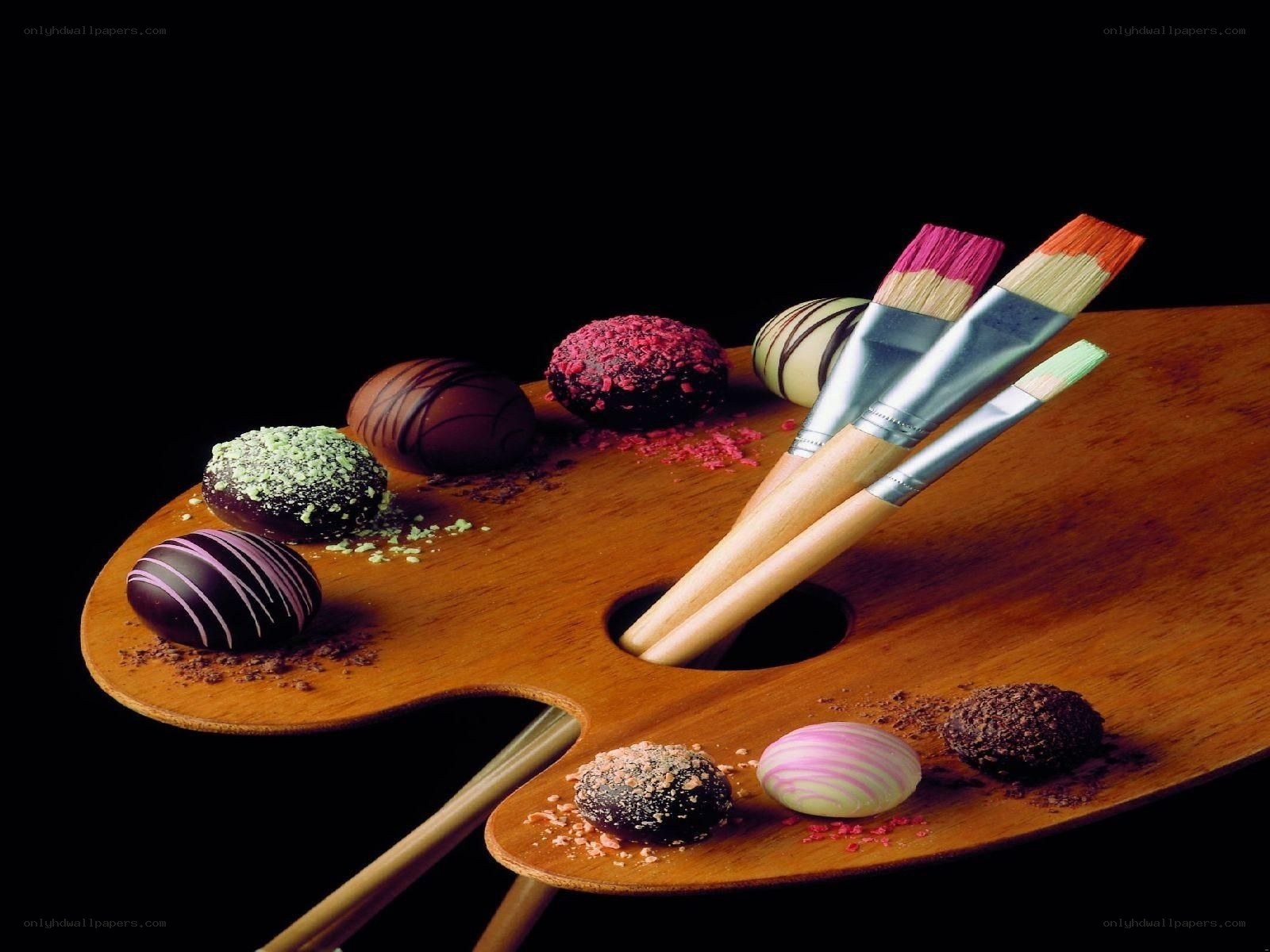chocolate truffles on a palette