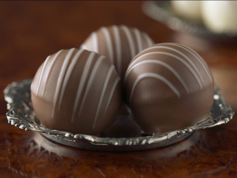 chocolate truffles on a silver dish