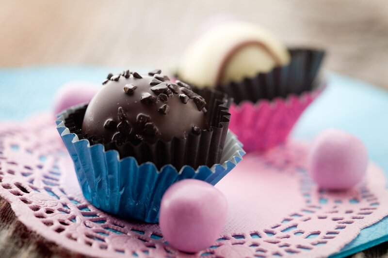 Chocolate Truffles on Doily — Blue