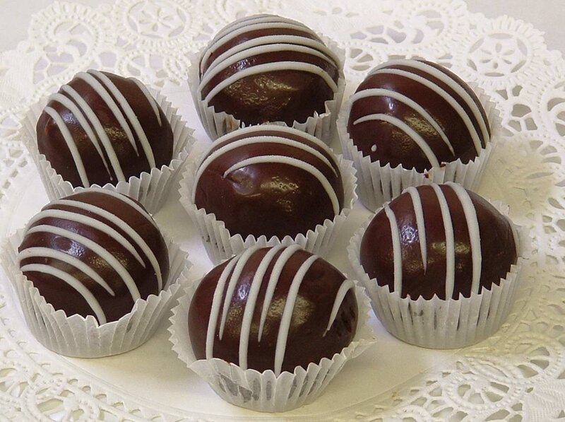 chocolate truffles on doily