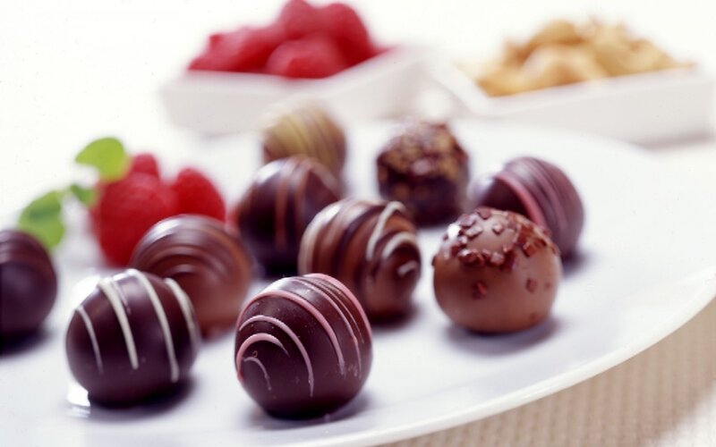 Chocolate Truffles on Plate — Brown, Appetizing