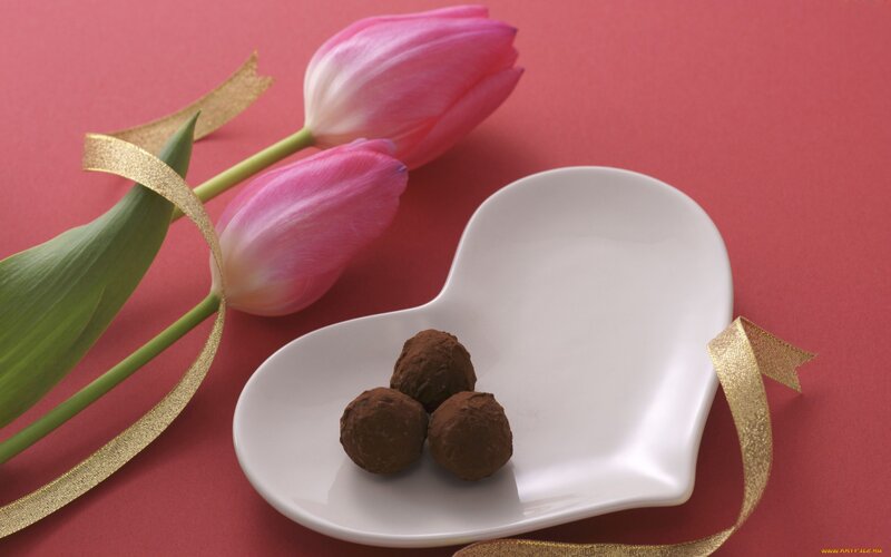 Chocolate Truffles on Plate — Red, Romantic