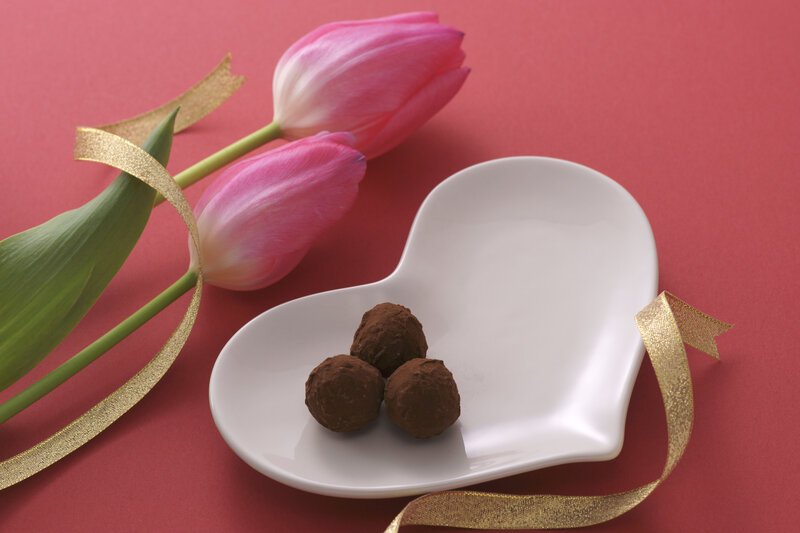 Chocolate Truffles on Plate — Red