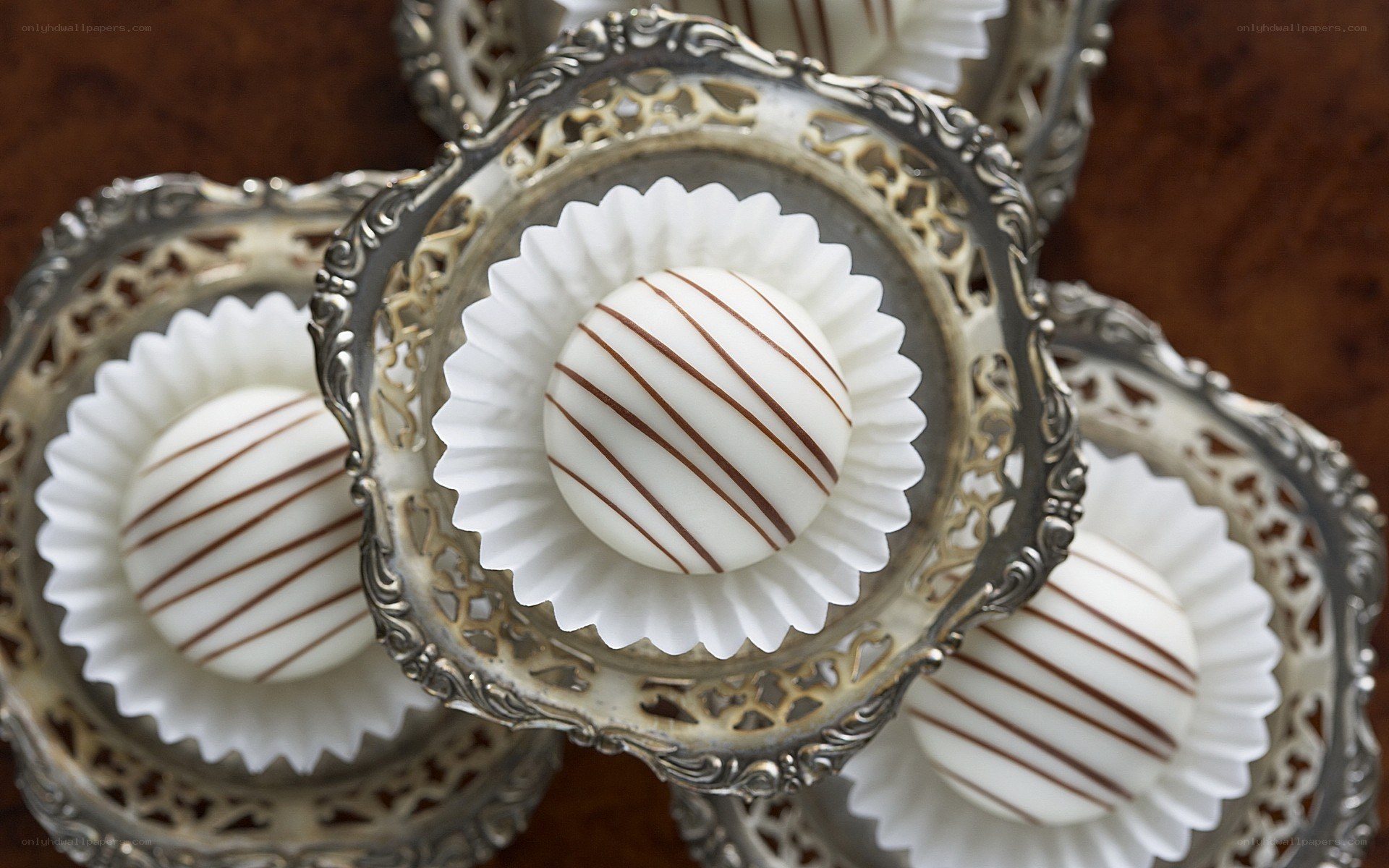 chocolate truffles on silver trays
