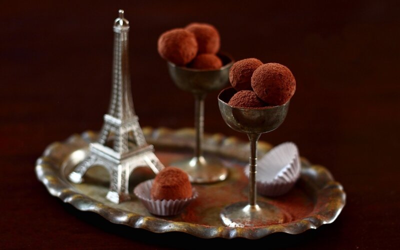 Chocolate Truffles on Tray — Brown, Dramatic, Photograph