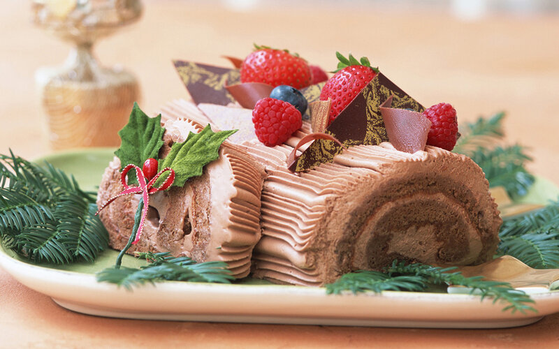 Chocolate Yule Log Cake — Brown, Festive, Winter, Photograph