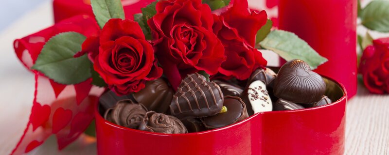 Chocolates and Roses in Heart Box