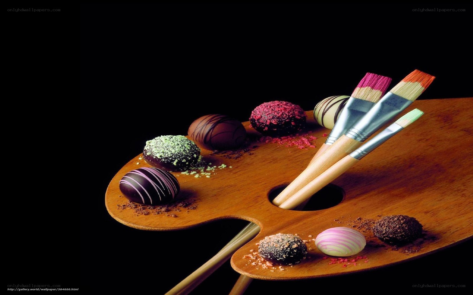 chocolates on art palette