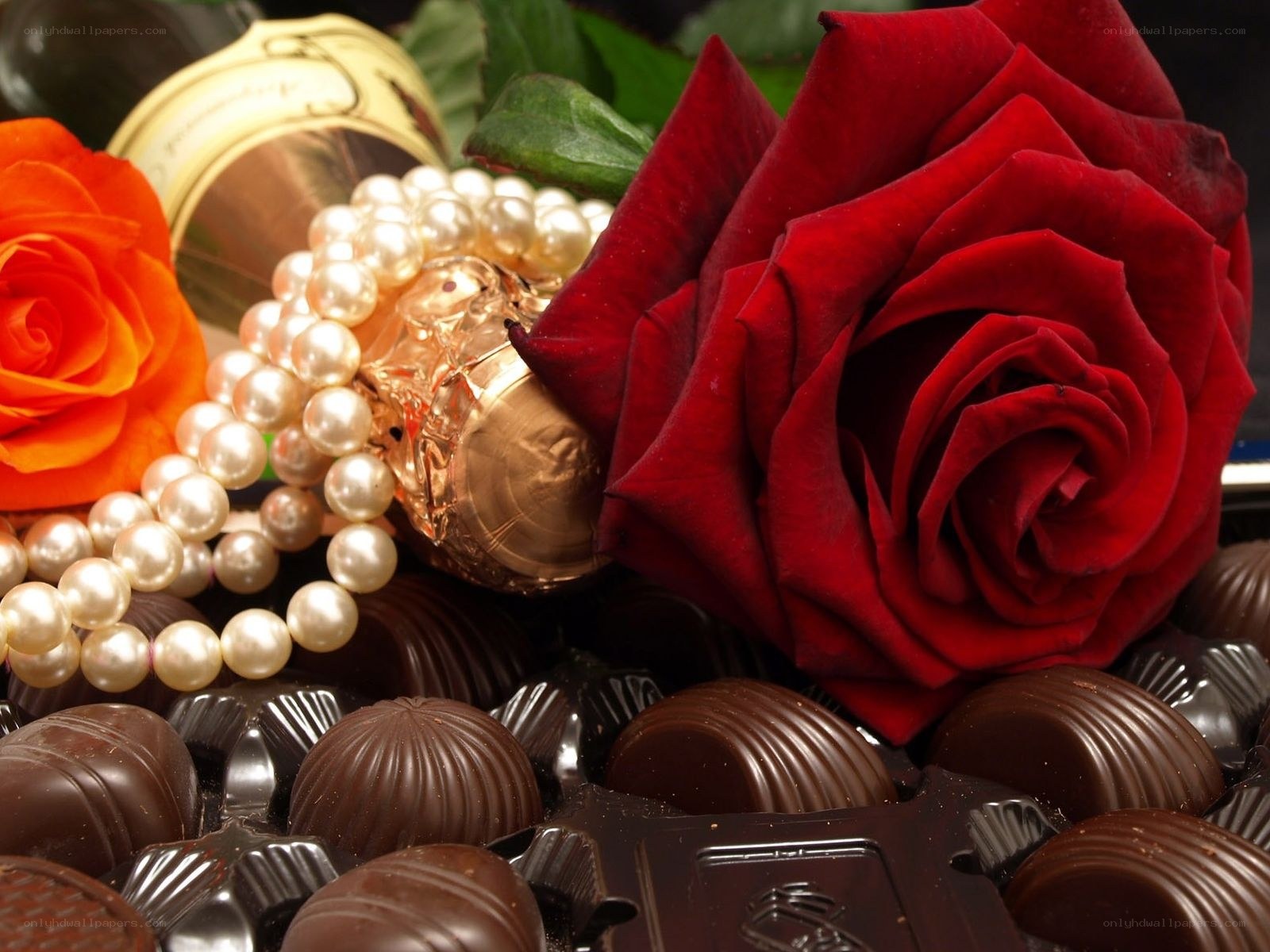 Chocolates with roses and pearls