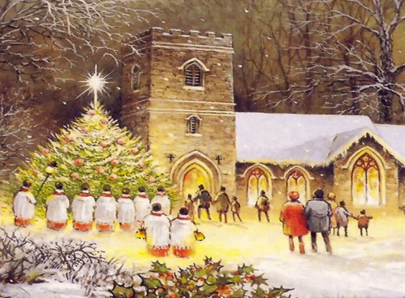 Choir Outside Church — White, Festive