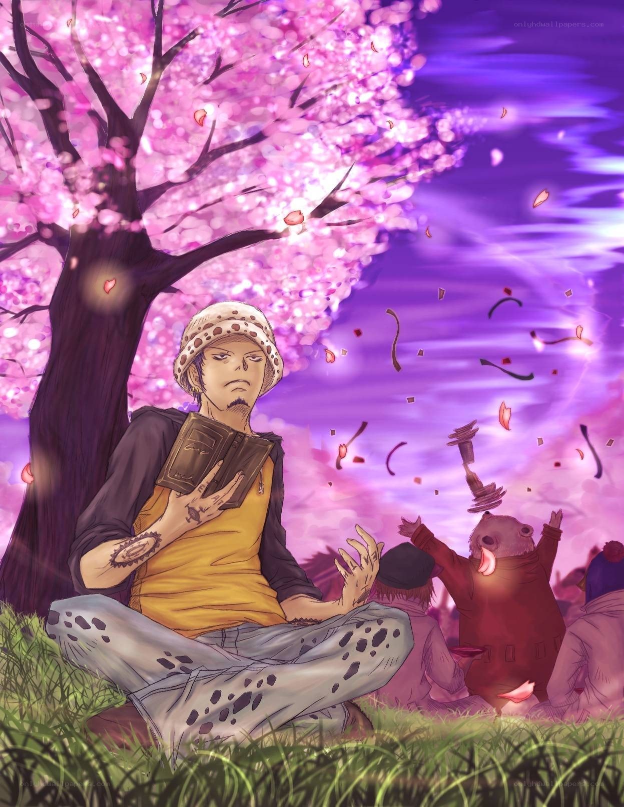 Chopper and Usopp under cherry blossoms