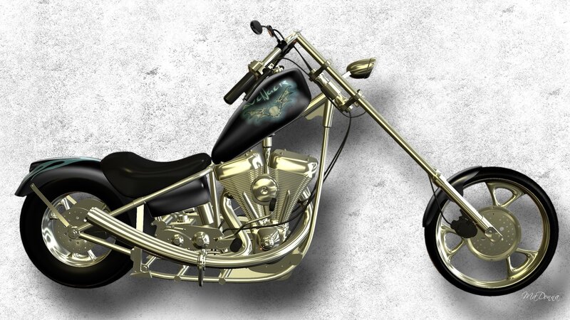 Chopper Motorcycle — Black, Neutral, Digital Art, Seat