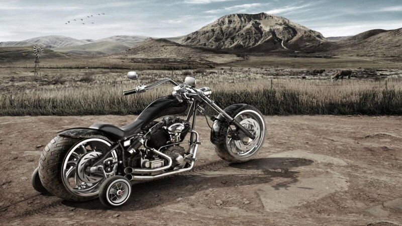 Chopper Motorcycle in Desert — Brown