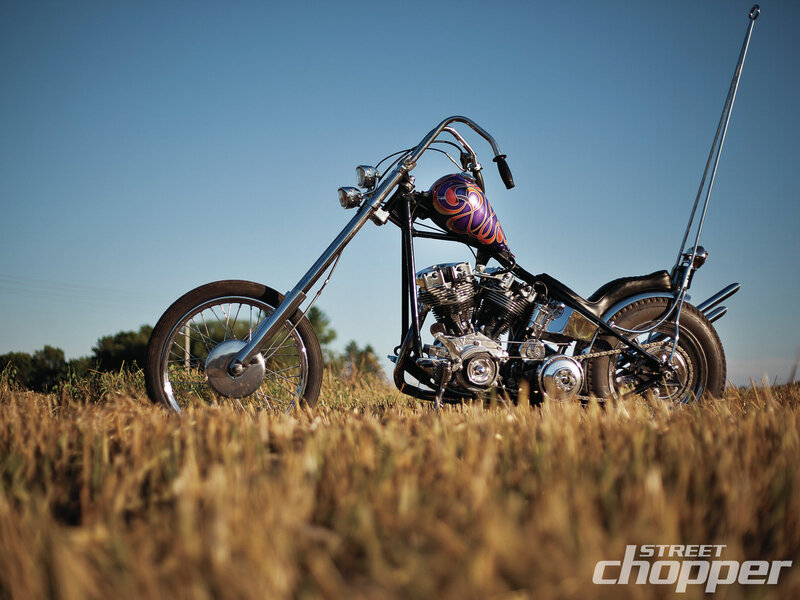 Chopper Motorcycle in Field
