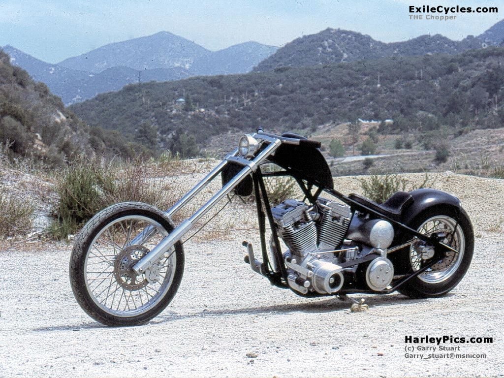 Chopper motorcycle in mountains