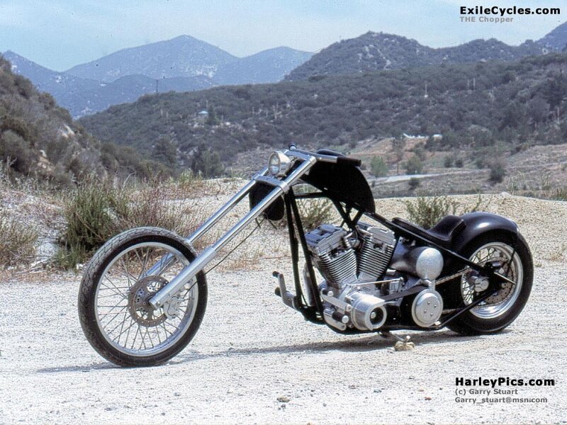 chopper motorcycle in mountains