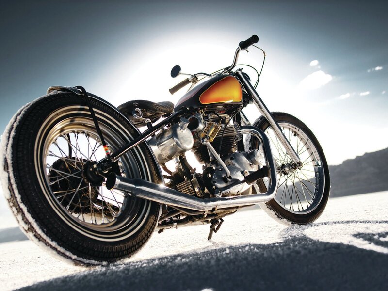 Chopper motorcycle on salt flat