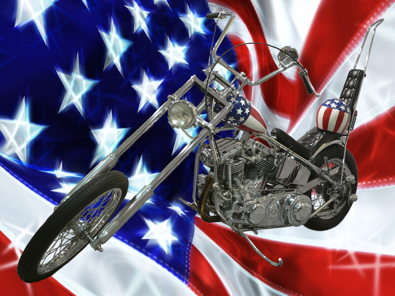 Chopper Motorcycle — Red, Patriotic, Digital Art, American Flag