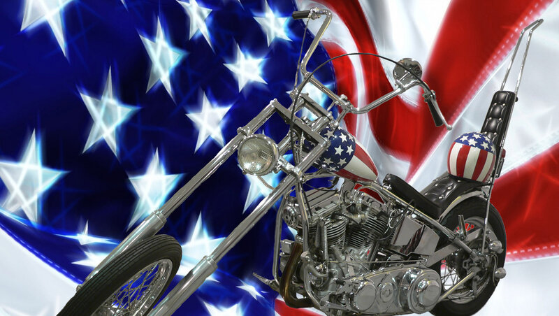 Chopper Motorcycle — Red, Patriotic, Digital Art